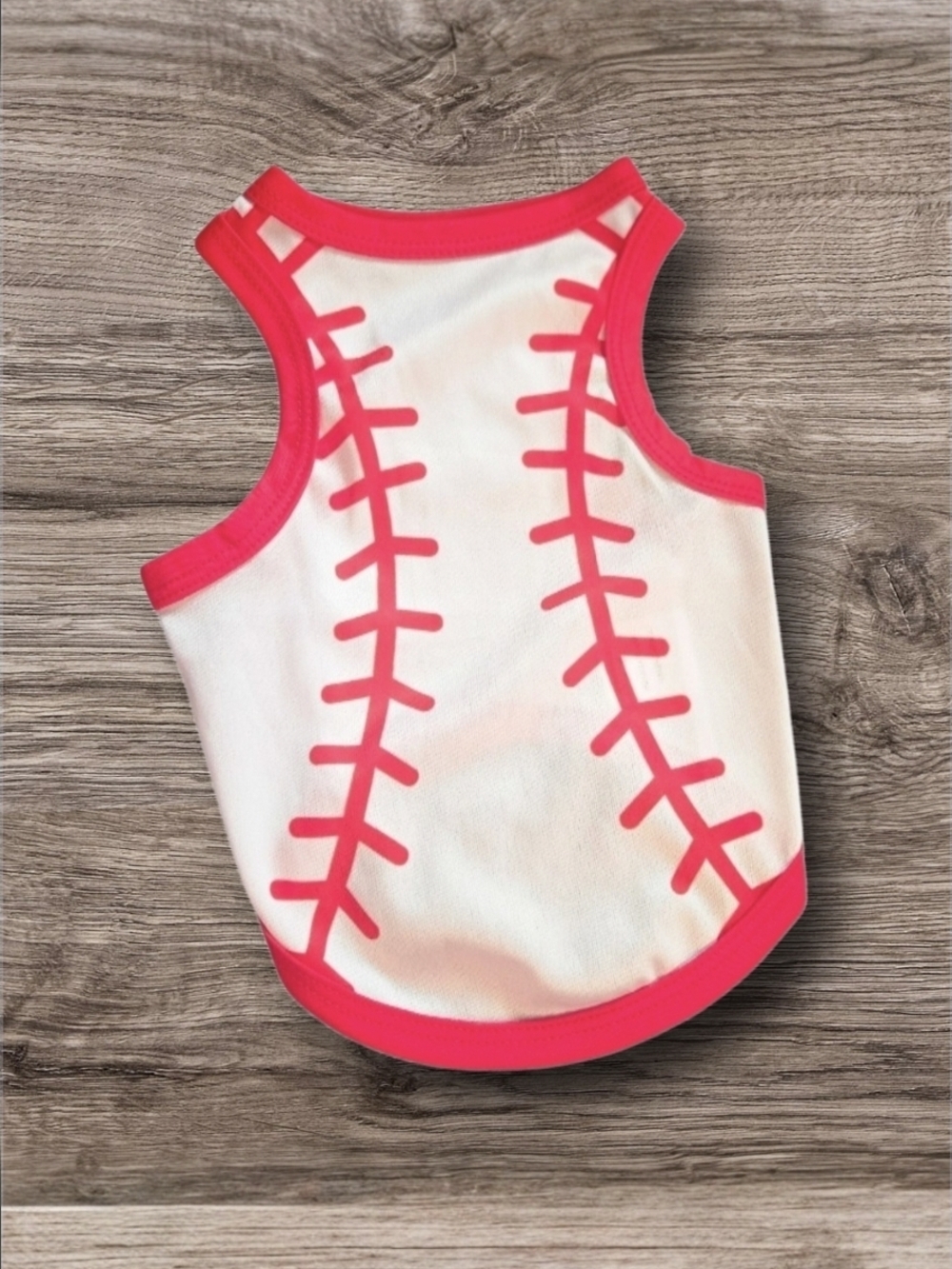 White & Red Baseball Dog Tank Top-SM